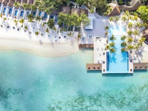 an aerial view of the beach and the resort at Villa Nautica Paradise Island Resort in North Male Atoll