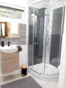 a bathroom with a shower and a sink at Superbe studio 15 m²,proche Disney, Asterix, CDG in Gressy