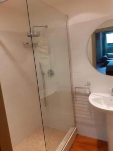 ein Bad mit einer Dusche und einem Waschbecken in der Unterkunft B&B Il Castello in Castiglion Fibocchi