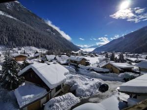 マルニッツにあるHaus Waldruheの山々を背景に雪に覆われた村