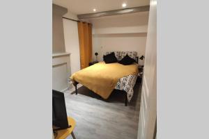 a bedroom with a bed and a tv at Appartement en plein centre ville d'Argentan in Argentan