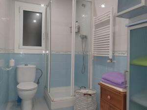 a bathroom with a toilet and a shower at Habitación delante de la playa Blanes in Blanes