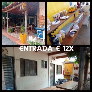 a collage of two pictures of a building at Pousada Menina Moça in Olímpia
