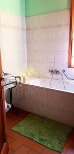 uma casa de banho com uma banheira e um tapete verde em Casa Gelso em Scandicci