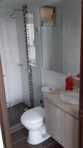 a bathroom with a toilet and a sink at Apartaestudio Sector Hayuelos in Bogotá