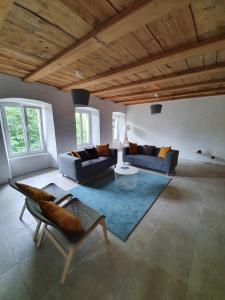ein großes Wohnzimmer mit Sofas und einem Teppich in der Unterkunft Hotel und Restaurant zum Hirschen in Villigen