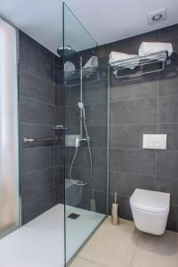 a bathroom with a shower and a toilet at Hotel Taimar in Costa Calma