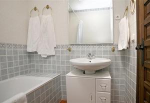een badkamer met een wastafel, een bad en een spiegel bij Finca Santa Matilde Málaga in Málaga +37 foto's