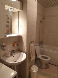 a bathroom with a sink and a toilet and a tub at Dobi Apartmani WING in Jagodina