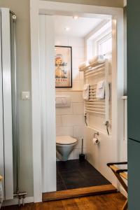 een badkamer met een toilet en een douche bij Ubi-iter? History, heritage and hospitality in Doesburg
