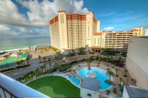 a view of a resort with a pool and the ocean at BRAND NEW! Laketown Wharf 633! Amazing 3 BD, Great Location, And Awesome Amenities! in Panama City Beach