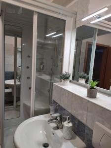 a bathroom with a sink and a shower and a mirror at Apartment Sve u 5 minuta in Zadar