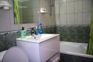 a bathroom with a sink and a bath tub at Decebal 1 Premium apartment in Bucharest