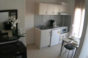 a small kitchen with a sink and a refrigerator at Mare D'Oro in Sarti