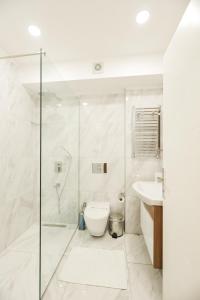 a white toilet sitting next to a shower in a bathroom at Wame Suite Hotel Nisantasi in Istanbul