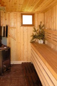 VemhånにあるChalet Vemhån Östholmen by Interhomeの木造キャビン(コンロ、窓付)