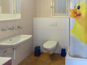 een kleine badkamer met toilet en wastafel bij Apartment Chalet Holzwurm-1 by Interhome in Grindelwald