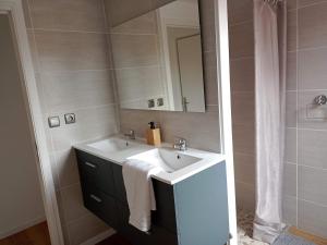 a bathroom with a sink and a mirror at CHARMANTE MAISON PRES DE DIEPPE in Offranville