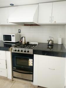 a kitchen with a stove and a microwave at El Mirador in Potrerillos