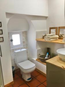 Łazienka z białą toaletą i umywalką w obiekcie La Maison du Canal - Canal Studio w mieście Homps