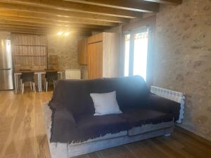 uma sala de estar com um sofá com uma almofada em Loft Cal Pedrals em Urus