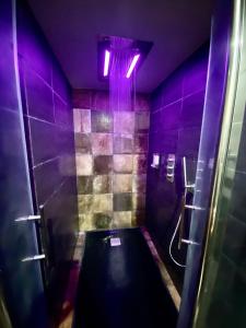 a purple bathroom with a toilet with a purple light at Vite, au bien-être in Vitteaux