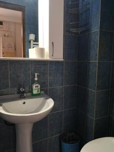 a bathroom with a sink and a mirror at Center Park Apartment in Cluj-Napoca