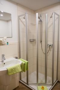 a bathroom with a shower and a sink at Landgasthof May in Willanzheim