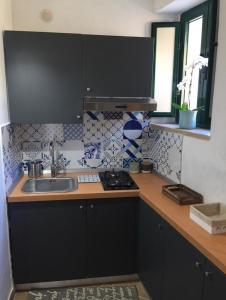 a kitchen with a sink and a counter top at La Torretta di Alessia in Ogliastro Cilento