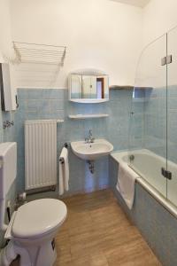 a bathroom with a toilet and a sink and a tub at Mediterraneo-Rheinufer-Vallendar in Vallendar