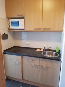 a small kitchen with a sink and a microwave at Südanker - a58933 in Fehmarn