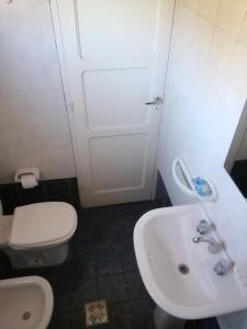 een badkamer met een wit toilet en een wastafel bij ANA Apartments & Parking Mendoza in Mendoza