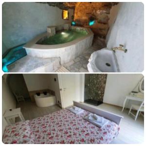 a bathroom with a tub and a bed in a room at Il Daviduccio ibla in Ragusa