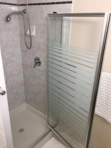 a shower with a glass door in a bathroom at Apartment Hannah in Brna