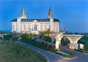 an aerial view of the resort at night at Delphin Diva Premiere in Lara