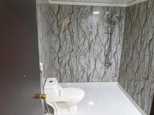 a bathroom with a shower and a toilet in it at Al Shaiki Hotel in Al Jubail +47 photos