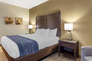 a hotel room with a bed and a chair at Comfort Inn St Robert-Fort Leonard Wood in Saint Robert