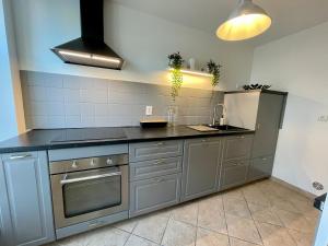 uma cozinha com um lavatório e um frigorífico em Le Monastère em Bayeux