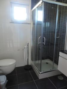ein Bad mit einer Dusche und einem WC in der Unterkunft Casa das Pedras in Vieira do Minho
