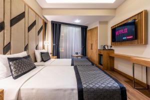 a hotel room with two beds and a flat screen tv at Endican Sultanahmet Hotel in Istanbul