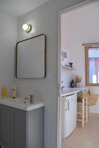 a bathroom with a sink and a mirror on the wall at Le Bivouac - Toulouse in Toulouse