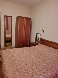 1 dormitorio con cama, tocador y espejo en Edelweiss Inn Apartment 20, en Bansko