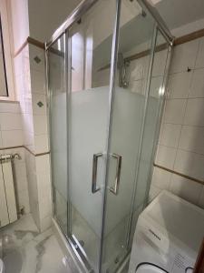 a shower with a glass door in a bathroom at Flowers in Rome in Rome