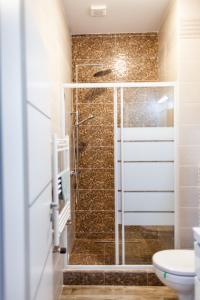 un baño con ducha y WC en Modern Studio in the Heart of Iasi, en Iaşi 18 fotos más