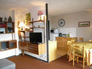 a living room with a television and a kitchen at Appartement Villard-de-Lans, 3 pièces, 6 personnes - FR-1-515-9 in Villard-de-Lans