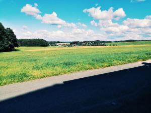 un camino vacío junto a un campo de césped verde en 76 qm Whg im EG Haus-Wohlfühloase vor der Haustür en Gladenbach