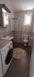 a bathroom with a washing machine and a toilet at Apartment Leonis in Belgrade