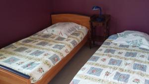 two beds sitting next to each other in a bedroom at La clef des champs - Gîte 9 personnes entre Lyon et St-Etienne in Les Halles