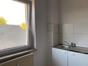 a kitchen with a sink and a window at NEW beautiful place in the village near Leipzig in Elsteraue