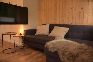 a living room with a couch and a flat screen tv at Allerlichtung in Buchholz Aller